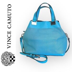 Vince Camuto Beatt blue Moon perforated leather satchel bag with strap EUC